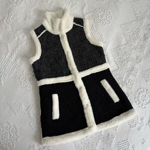 Faux Frenzi women’s size small black/white wool faux fur button front vest